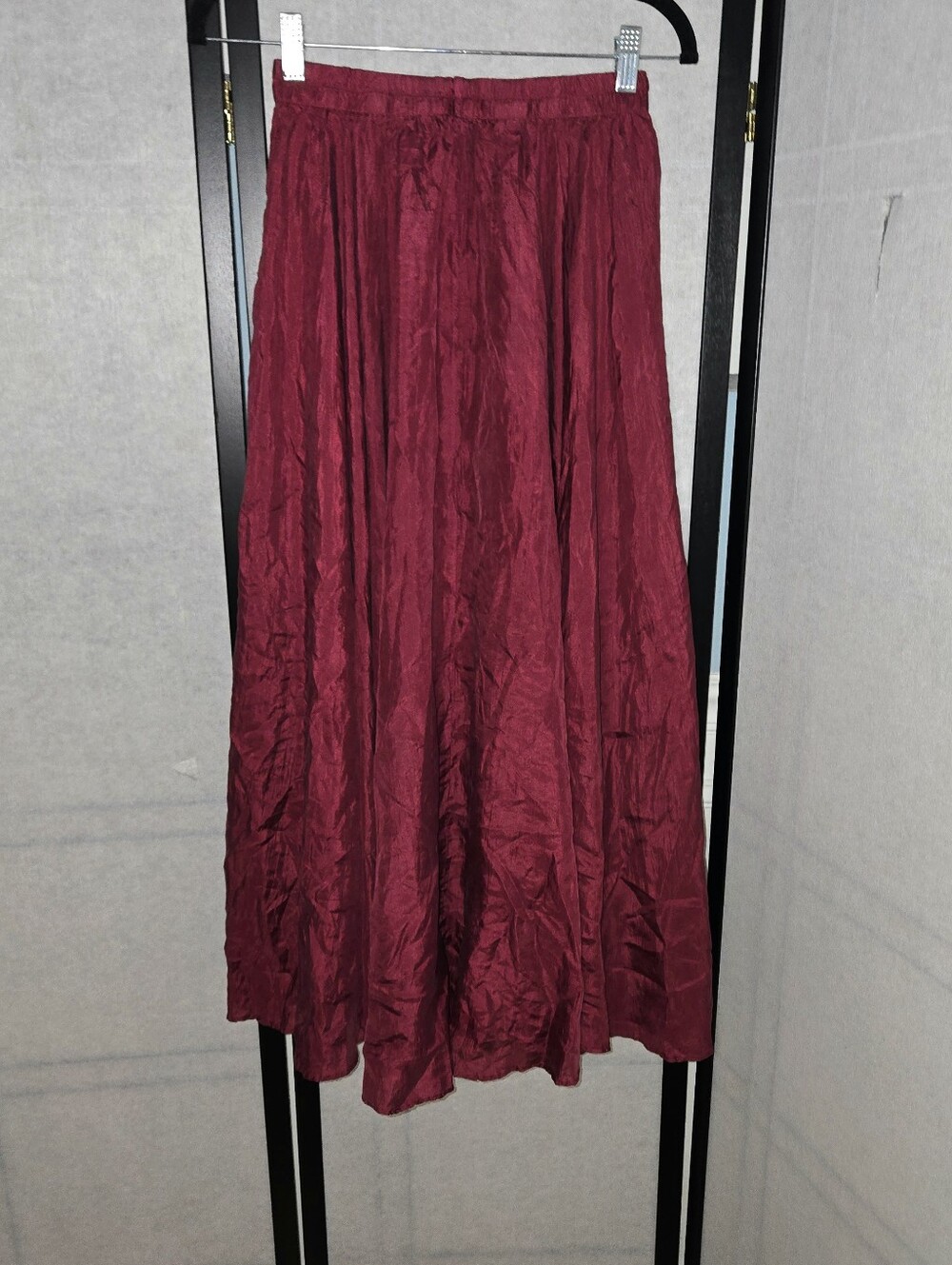 Vintage 100% Silk Burgundy Red Full Lightweight A-Line Maxi Skirt Size Small
